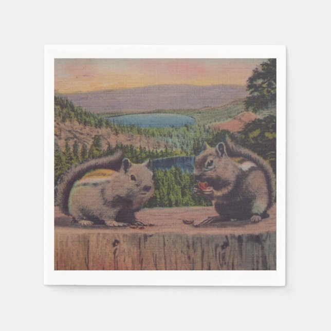 Vintage Squirrels Mountain Scene Napkin (Front)