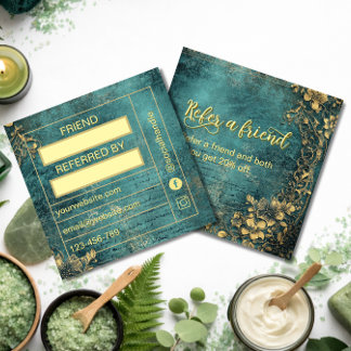 Vintage sript Emerald Green Gold and Black  Loyalty Card