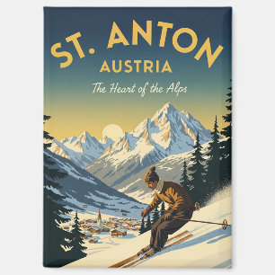 Vintage St. Anton Austria Skier Skiing Magnet