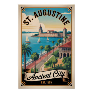 Vintage St. Augustine Florida Retro Travel Poster