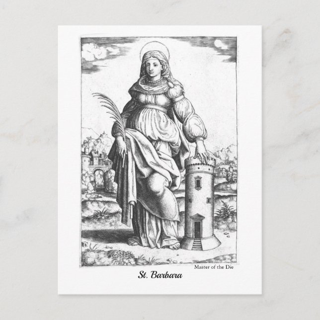 Vintage St. Barbara Mediaeval Saint Art Colouring Postcard (Front)