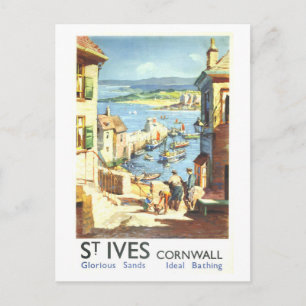 Vintage St. Ives Cornwall Travel Poster Postcard