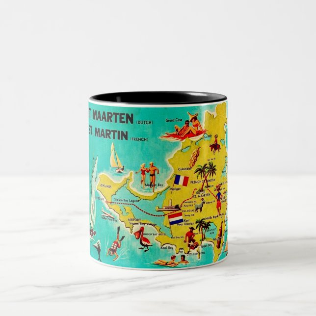 Vintage St Martin Island Map Mug (Center)