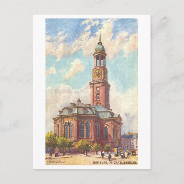 Vintage St. Michael's Church in Hamburg, Germany Postcard (Front)