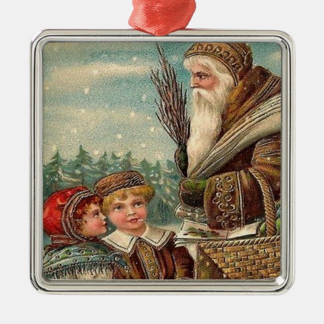 Vintage St. Nicholas and Kids Square Ornament (Front)