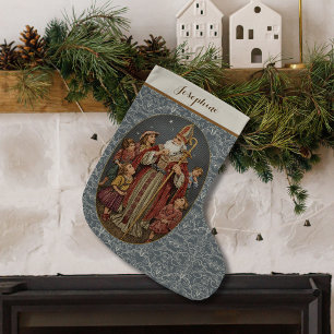 Vintage St. Nicholas with Children Needlepoint Large Christmas Stocking