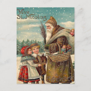 Vintage St. Nicolas Gift for Kids Holiday Postcard