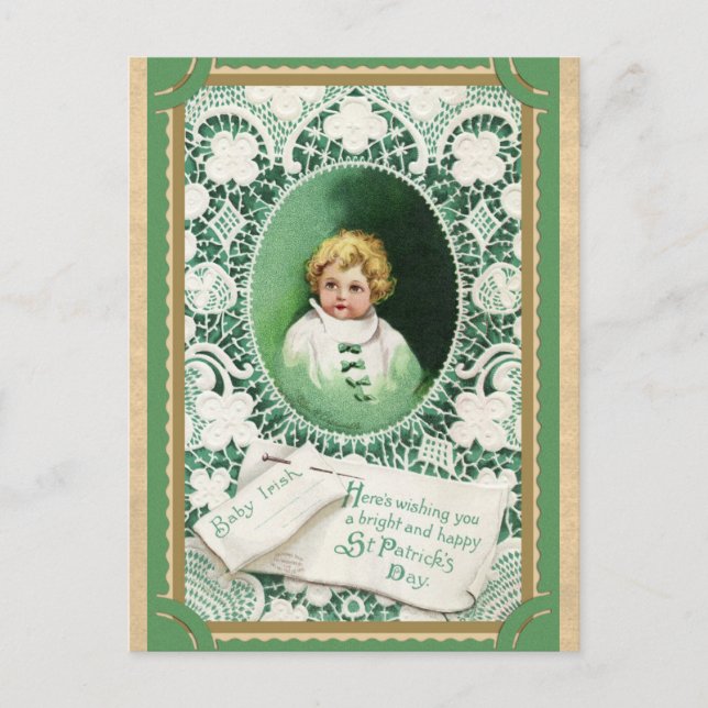 Vintage St Patricks Day Cute Irish Baby Postcard (Front)