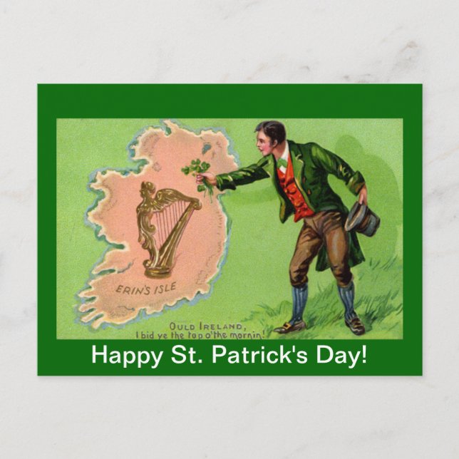 Vintage St. Patrick's Day Erin's Isle Postcard (Front)