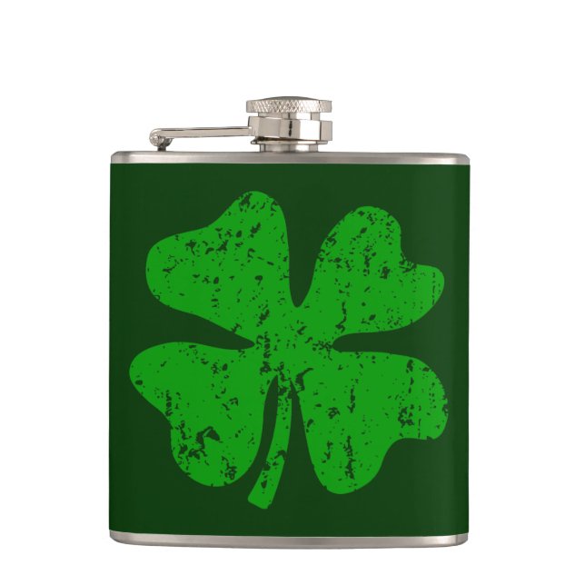Vintage St Patrick's Day flask with green shamrock (Front)