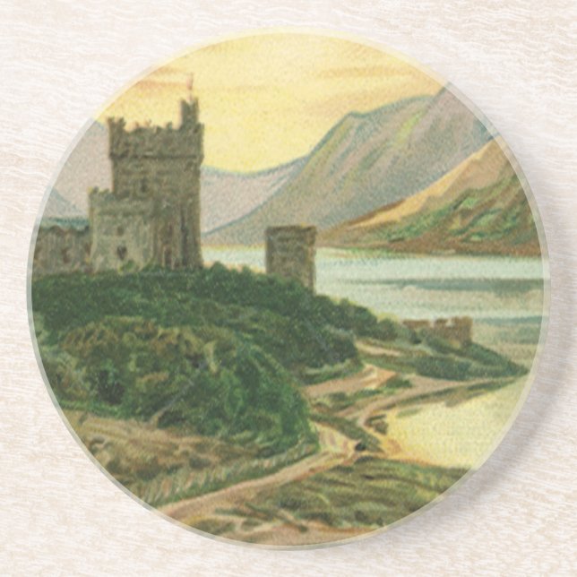 Vintage St. Patricks Day Greetings Castle Shamrock Coaster (Front)