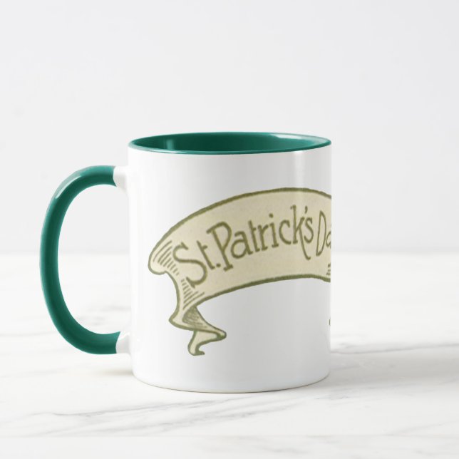 Vintage St. Patrick's Day Greetings Golden Banner Mug (Left)
