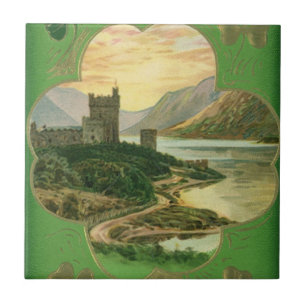 Vintage St. Patricks Day Greetings Shamrock Castle Tile