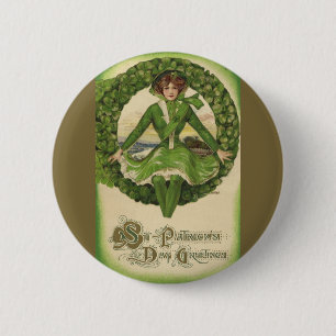 Vintage St. Patrick's Day, Irish Lass in a Wreath 6 Cm Round Badge