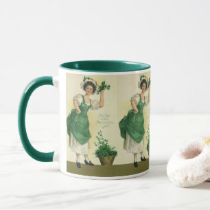 Vintage St. Patrick's Day Irish Lass with Clovers Mug