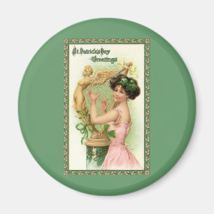Vintage St. Patrick's Day Lady Music Musician Harp Magnet