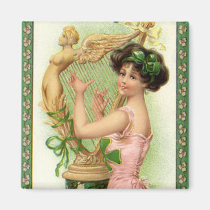 Vintage St. Patrick's Day Lady Music Musician Harp Magnet