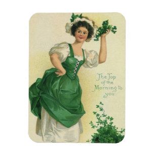 Vintage St. Patrick's Day Lass, Lucky Shamrocks Magnet