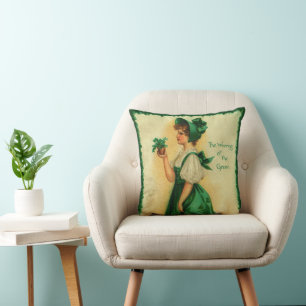 Vintage St. Patrick's Day Lass Wearing Green Cushion