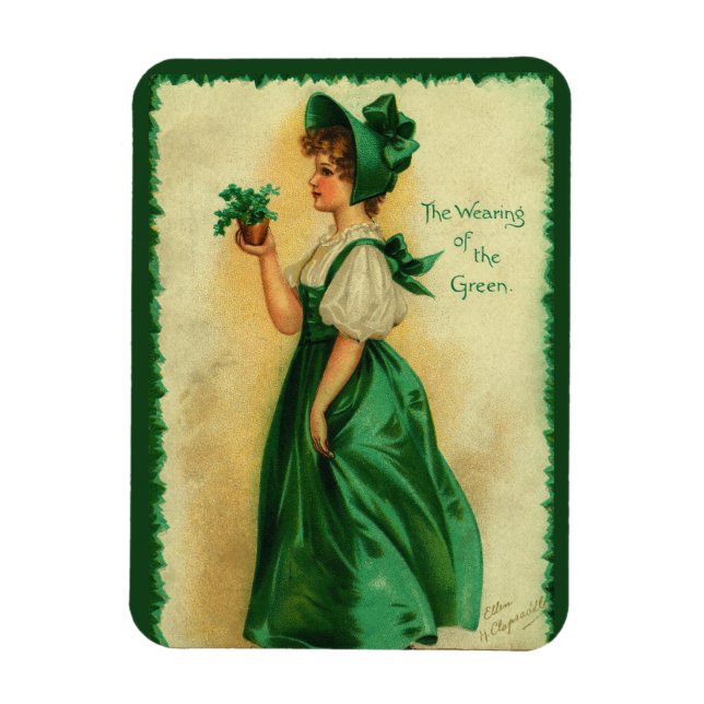 Vintage St. Patrick's Day Lass Wearing Green Magnet (Vertical)