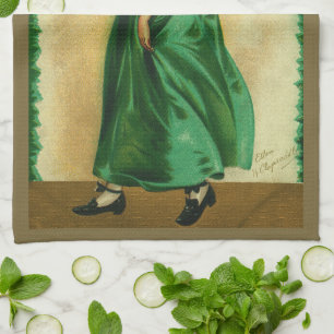 Vintage St. Patrick's Day Lass Wearing Green Tea Towel