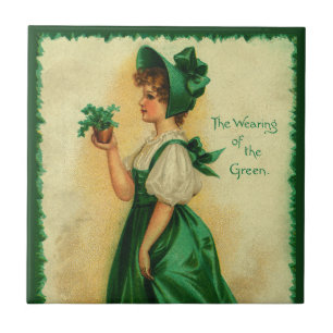 Vintage St. Patrick's Day Lass Wearing Green Tile