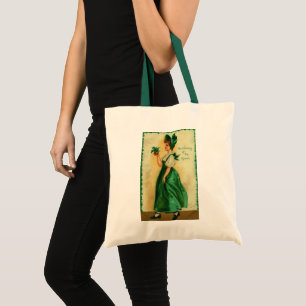 Vintage St. Patrick's Day Lass Wearing Green Tote Bag