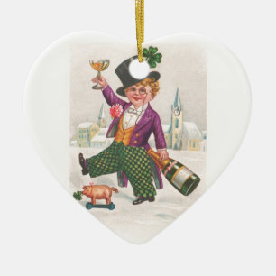 Vintage St Patricks Day Shamrock Champagne Ceramic Tree Decoration