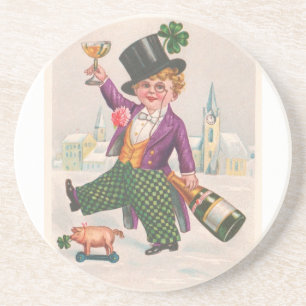 Vintage St Patricks Day Shamrock Champagne Coaster