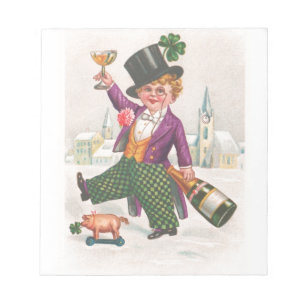 Vintage St Patricks Day Shamrock Champagne Notepad