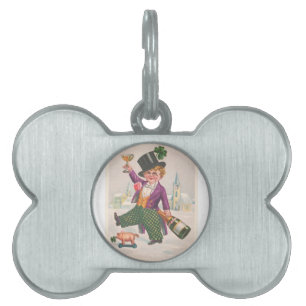 Vintage St Patricks Day Shamrock Champagne Pet ID Tag