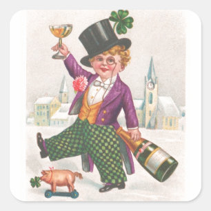 Vintage St Patricks Day Shamrock Champagne Square Sticker