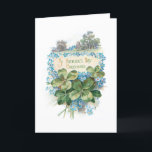 Vintage St. Patrick's Day Shamrocks Holiday Card<br><div class="desc">Lovely vintage Irish greeting featuring rustic landscape,  blue forget-me-nots,  green shamrocks and St. Patrick's Day Greetings typography. Inside features editable Irish blessing message.</div>