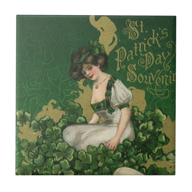 Vintage St. Patrick's Day Souvenir, Irish Lass Tile (Front)