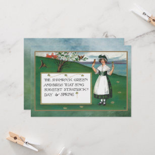 Vintage St. Patrick's Day with Irish Girl Card