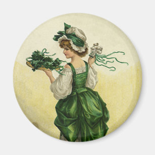 Vintage St. Patrick's Day, Woman Green Shamrocks Magnet