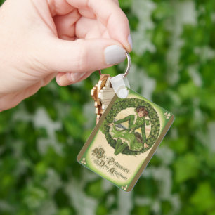 Vintage St. Patrick's Day, Wreath with Irish Lass Key Ring