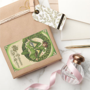 Vintage St. Patrick's Day, Wreath with Irish Lass Rectangular Sticker