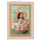 Vintage St. Therese Card with Pink Roses
