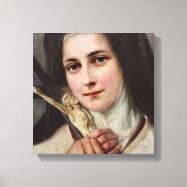 Vintage St.Therese Little Flower Crucifix Canvas Print (Front)