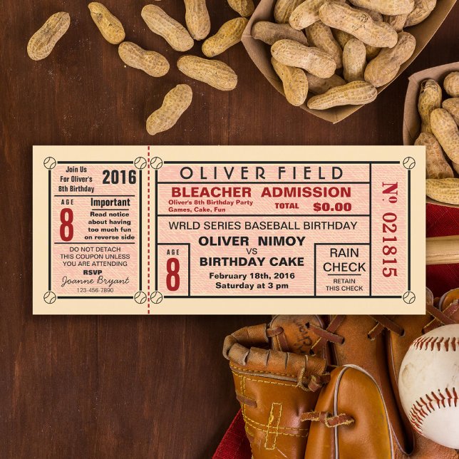 Vintage Stadium Ticket Baseball Birthday Invitation (Creator Uploaded)