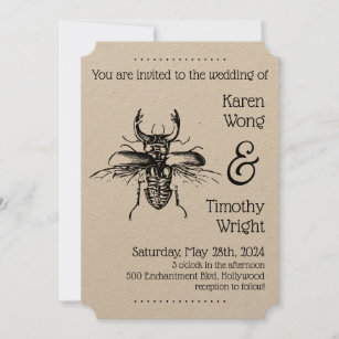 Vintage Stag Beetle Wedding Invitation