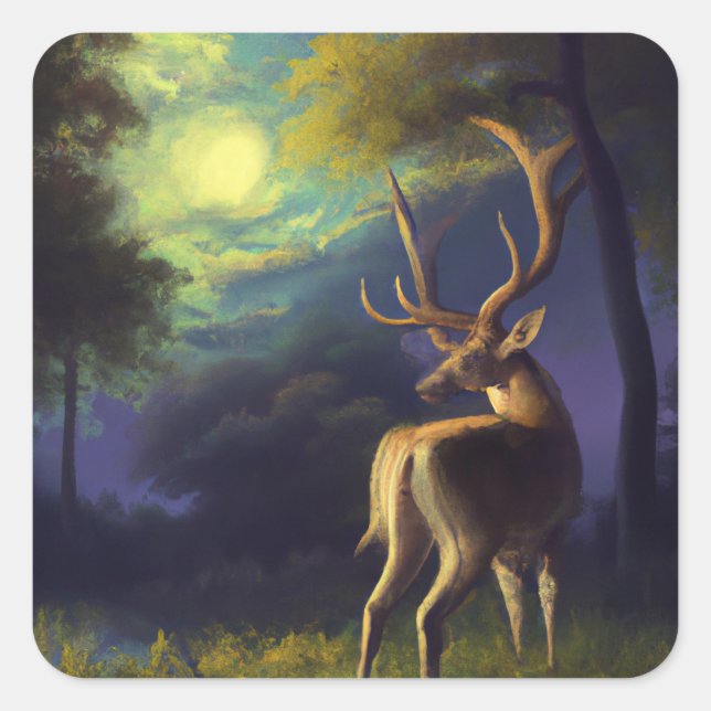 Vintage Stag Deer Black White Animal  Square Sticker (Front)