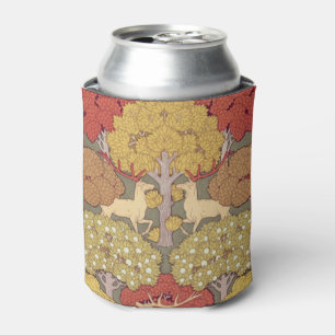 Vintage Stag Deer Forest Sage Green Pattern Can Cooler