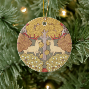 Vintage Stag Deer Forest Sage Green Pattern Ceramic Tree Decoration