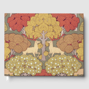 Vintage Stag Deer Forest Sage Green Pattern Guest Book