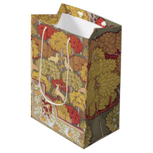 Vintage Stag Deer Forest Sage Green Pattern Medium Gift Bag