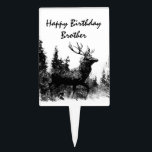 Vintage Stag Deer Happy Birthday Brother Cake Topper<br><div class="desc">Vintage Stag Deer Black White Animal with Happy Birthday for your Brother</div>