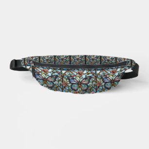vintage stain glass blue butterfly art bum bags