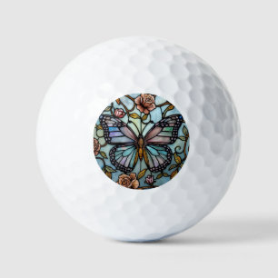 Vintage stain glass blue butterfly art  golf balls